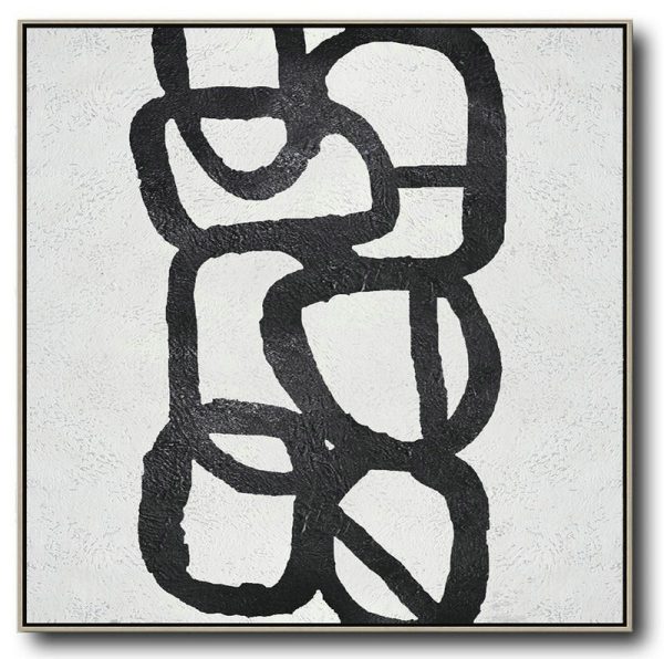Original Abstract Painting Extra Large Canvas Art,Oversized Minimal Black And White Painting - Acrylic On Canvas Abstract