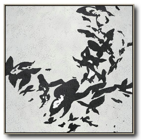 Large Abstract Painting,Oversized Minimal Black And White Painting - Abstract Painting For Home
