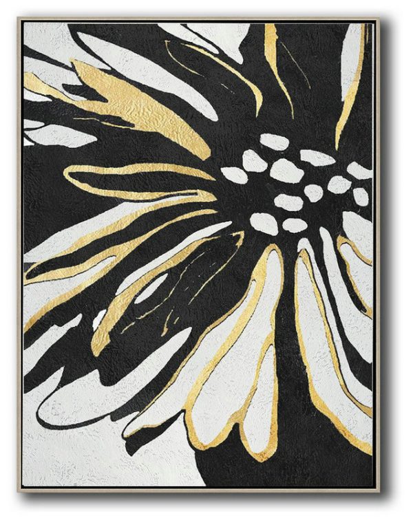 Original Abstract Painting Extra Large Canvas Art,Hand-Painted Black And White Minimal Painting On Canvas - Large Wall Canvas