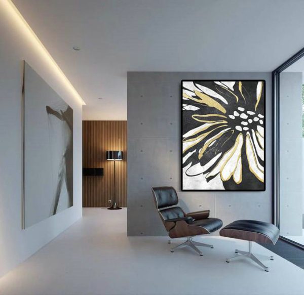 Original Abstract Painting Extra Large Canvas Art,Hand-Painted Black And White Minimal Painting On Canvas - Large Wall Canvas - Image 2