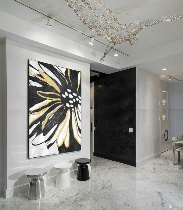 Original Abstract Painting Extra Large Canvas Art,Hand-Painted Black And White Minimal Painting On Canvas - Large Wall Canvas - Image 4