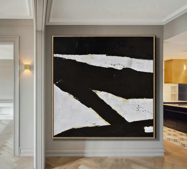 Large Abstract Art Handmade Oil Painting,Handmade Minimal Art Palette Knife Canvas Painting, Black White Beige - Modern Art Abstract Painting - Image 2