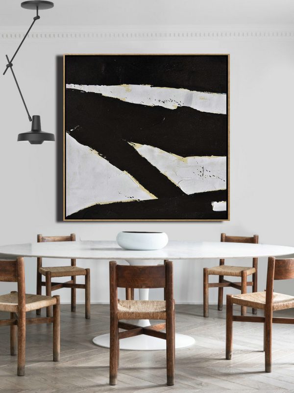 Large Abstract Art Handmade Oil Painting,Handmade Minimal Art Palette Knife Canvas Painting, Black White Beige - Modern Art Abstract Painting - Image 3