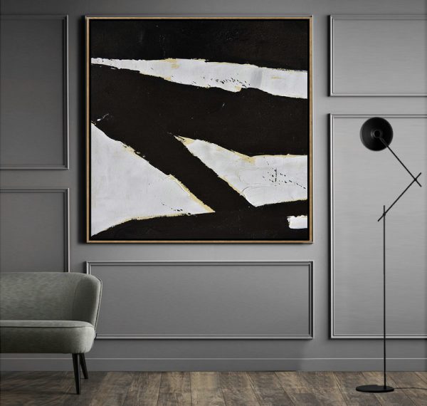 Large Abstract Art Handmade Oil Painting,Handmade Minimal Art Palette Knife Canvas Painting, Black White Beige - Modern Art Abstract Painting - Image 4