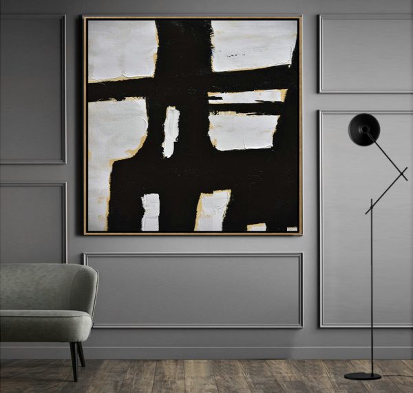 Handmade Large Contemporary Art,Handmade Minimal Art Palette Knife Canvas Painting, Black White Beige - Original Art Acrylic Painting - Image 4