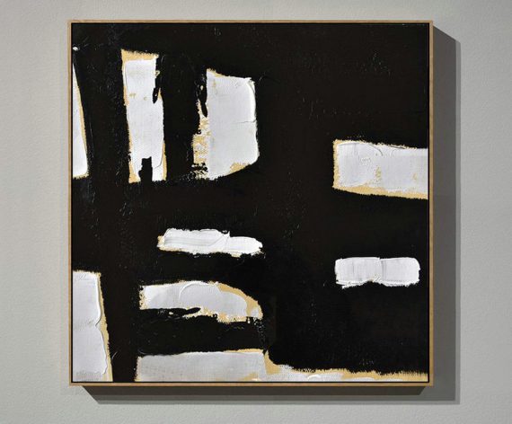 Handmade Painting Large Abstract Art,Handmade Minimal Art Palette Knife Canvas Painting, Black White Beige - Huge Abstract Canvas Art