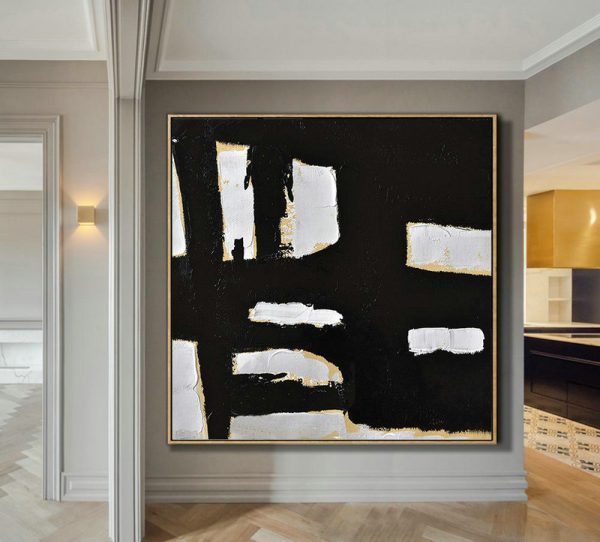 Handmade Painting Large Abstract Art,Handmade Minimal Art Palette Knife Canvas Painting, Black White Beige - Huge Abstract Canvas Art - Image 2