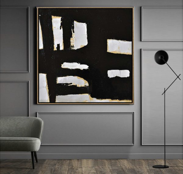 Handmade Painting Large Abstract Art,Handmade Minimal Art Palette Knife Canvas Painting, Black White Beige - Huge Abstract Canvas Art - Image 4