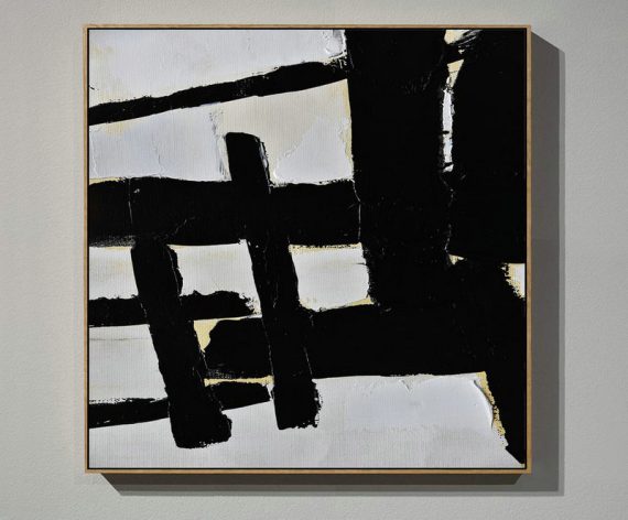 Large Abstract Painting On Canvas,Handmade Minimal Art Palette Knife Canvas Painting, Black White Beige - Large Canvas Wall Art For Sale