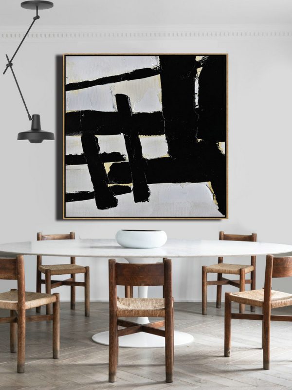 Large Abstract Painting On Canvas,Handmade Minimal Art Palette Knife Canvas Painting, Black White Beige - Large Canvas Wall Art For Sale - Image 3