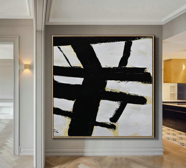 Extra Large Acrylic Painting On Canvas,Handmade Minimal Art Palette Knife Canvas Painting, Black White Beige - Large Oil Canvas Art - Image 2