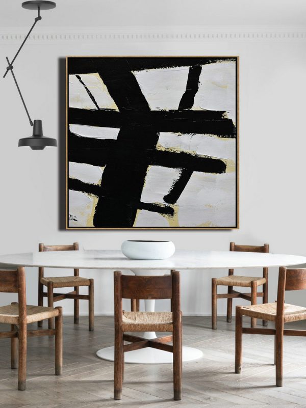 Extra Large Acrylic Painting On Canvas,Handmade Minimal Art Palette Knife Canvas Painting, Black White Beige - Large Oil Canvas Art - Image 3