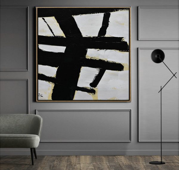 Extra Large Acrylic Painting On Canvas,Handmade Minimal Art Palette Knife Canvas Painting, Black White Beige - Large Oil Canvas Art - Image 4