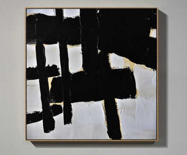 Abstract Painting Extra Large Canvas Art,Handmade Minimal Art Palette Knife Canvas Painting, Black White Beige - Extra Large Artwork