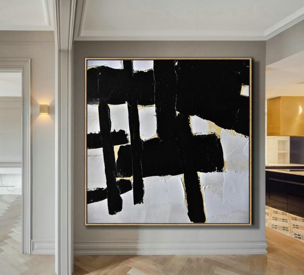 Abstract Painting Extra Large Canvas Art,Handmade Minimal Art Palette Knife Canvas Painting, Black White Beige - Extra Large Artwork - Image 2