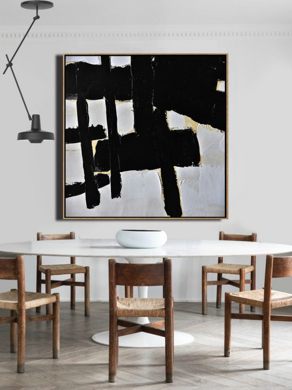 Abstract Painting Extra Large Canvas Art,Handmade Minimal Art Palette Knife Canvas Painting, Black White Beige - Extra Large Artwork - Image 3