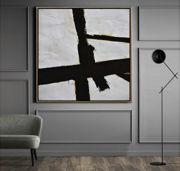 Extra Large 72 Acrylic Painting,Handmade Minimal Art Palette Knife Canvas Painting, Black White Beige - Abstract Art Decor Large Canvas Painting - Image 4