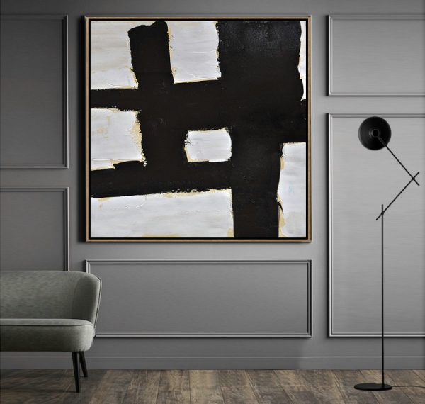 Handmade Large Painting,Handmade Minimal Art Palette Knife Canvas Painting, Black White Beige - Acrylic Painting Wall Art - Image 4
