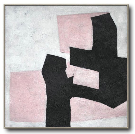 Handmade Extra Large Contemporary Painting,Hand-Painted Oversized Minimal Black And White Painting - Hand Paint Large Art