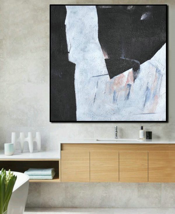 Handmade Large Painting,Hand-Painted Oversized Minimal Black And White Painting - Large Canvas Art - Image 2