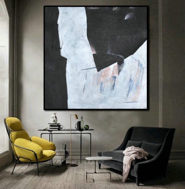 Handmade Large Painting,Hand-Painted Oversized Minimal Black And White Painting - Large Canvas Art - Image 3