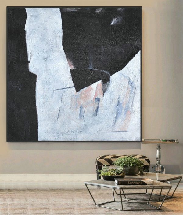 Handmade Large Painting,Hand-Painted Oversized Minimal Black And White Painting - Large Canvas Art - Image 4