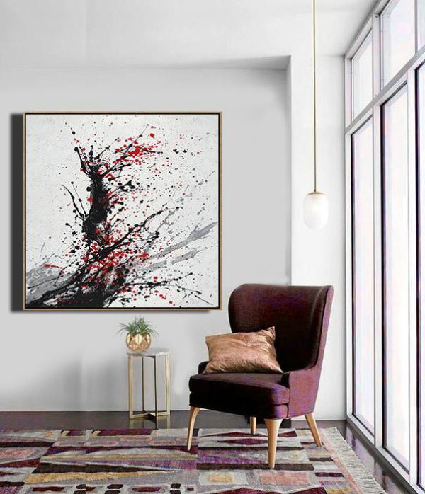 Extra Large Painting,Minimalist Drip Painting On Canvas, Black, White, Grey, Red - Hand Painted Acrylic Painting - Image 3