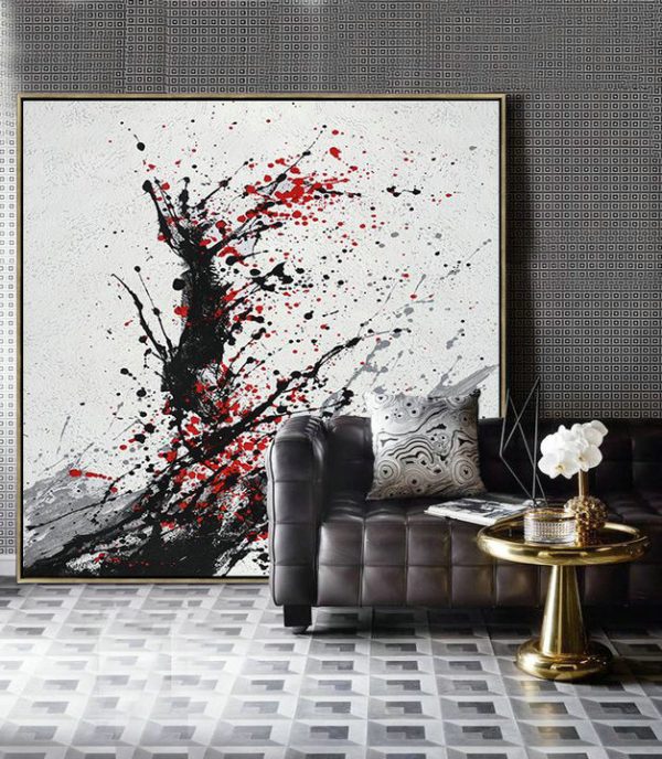 Extra Large Painting,Minimalist Drip Painting On Canvas, Black, White, Grey, Red - Hand Painted Acrylic Painting - Image 5