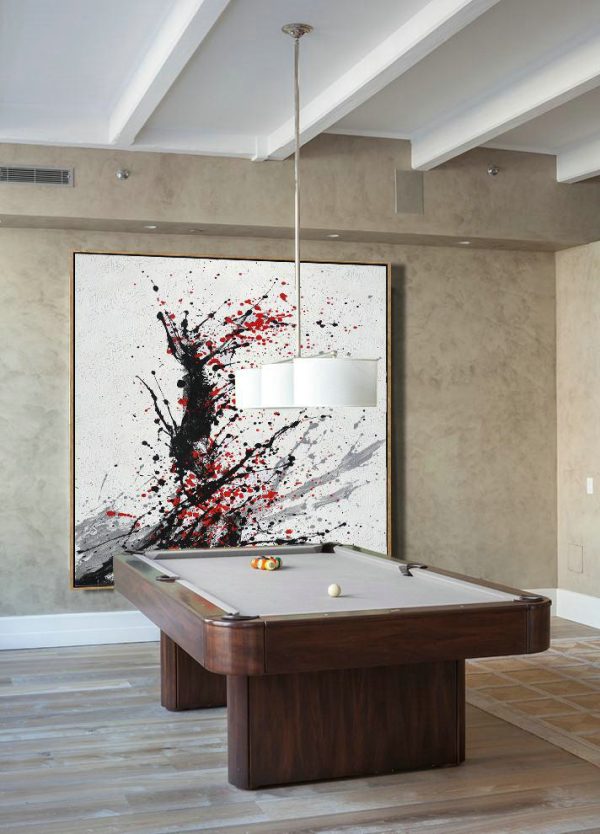 Extra Large Painting,Minimalist Drip Painting On Canvas, Black, White, Grey, Red - Hand Painted Acrylic Painting - Image 7