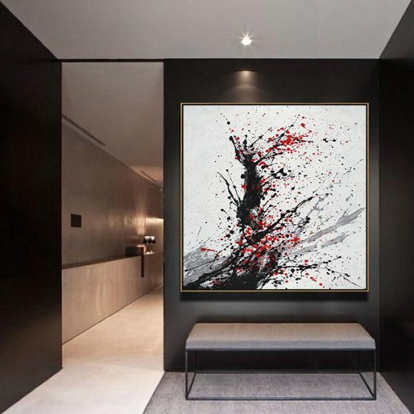 Extra Large Painting,Minimalist Drip Painting On Canvas, Black, White, Grey, Red - Hand Painted Acrylic Painting - Image 9
