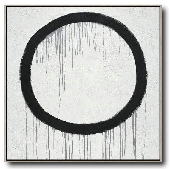 Hand Painted Extra Large Abstract Painting,Minimalist Drip Painting On Canvas, Black, White, Grey - Hand Paint Abstract Painting