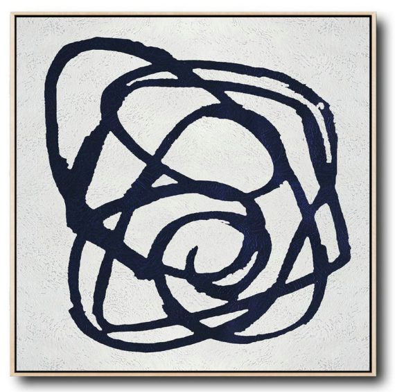 Large Abstract Art Handmade Painting,Hand Painted Navy Minimalist Painting On Canvas,Original Art For Sale By Artist