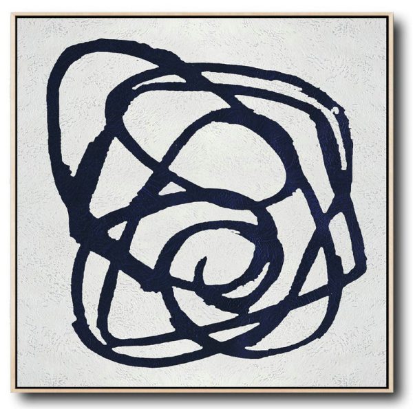 Large Abstract Art Handmade Painting,Hand Painted Navy Minimalist Painting On Canvas,Original Art For Sale By Artist