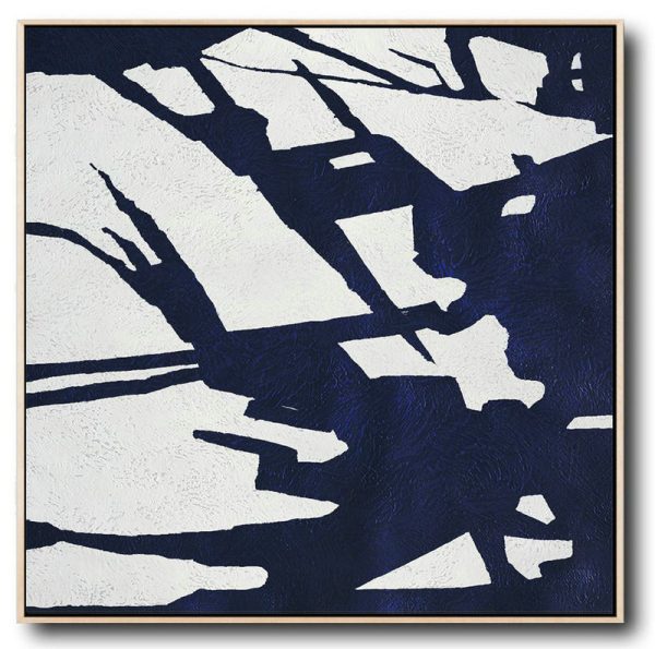 Large Modern Abstract Painting,Hand Painted Navy Minimalist Painting On Canvas,Multicolor Abstract Painting