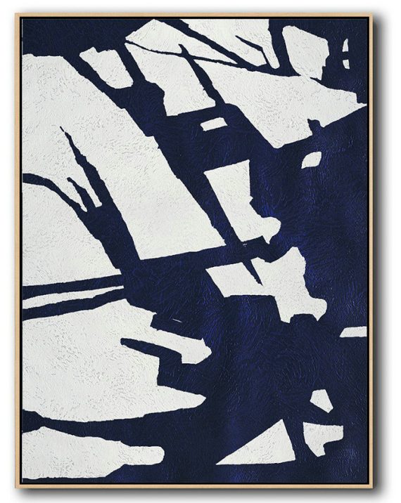 Large Modern Abstract Painting,Buy Hand Painted Navy Blue Abstract Painting Online,Acrylic Painting On Canvas