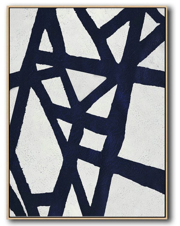 Wall Art Painting,Buy Hand Painted Navy Blue Abstract Painting Online,Large Abstract Wall Art