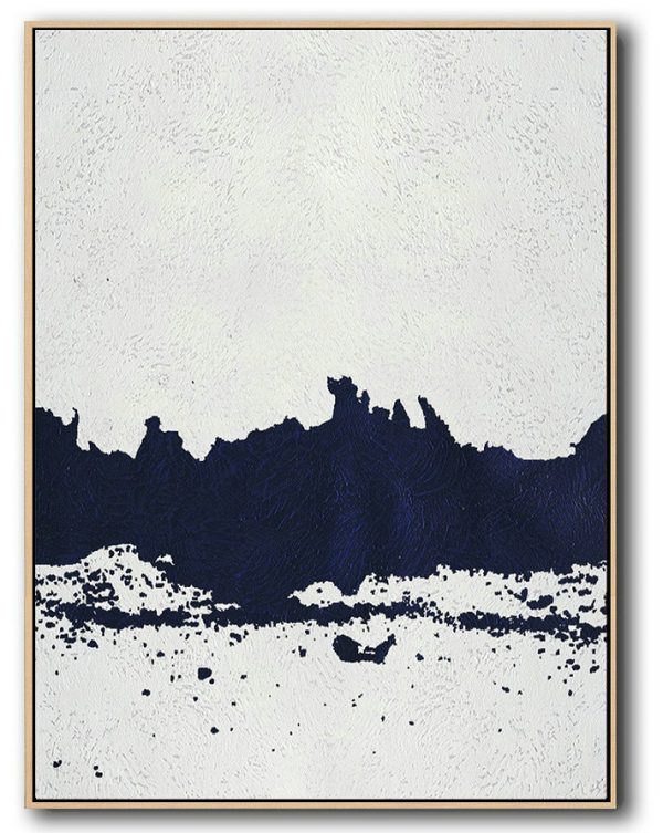 Large Abstract Art Handmade Oil Painting,Buy Hand Painted Navy Blue Abstract Painting Online,Unique Canvas Art