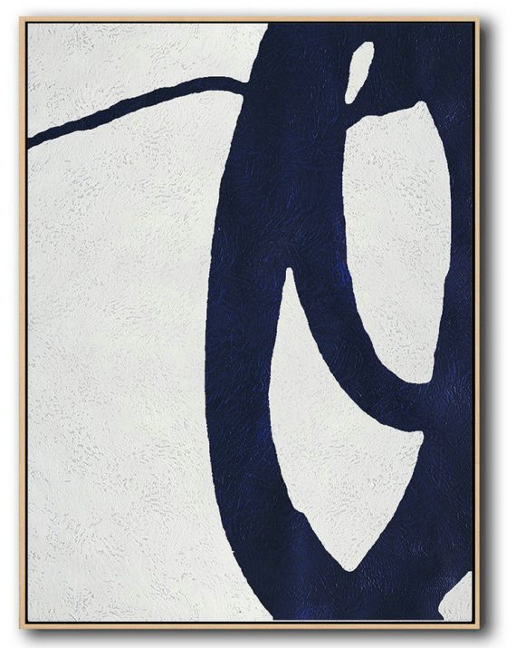 Abstract Painting Extra Large Canvas Art,Buy Hand Painted Navy Blue Abstract Painting Online,Large Living Room Wall Decor