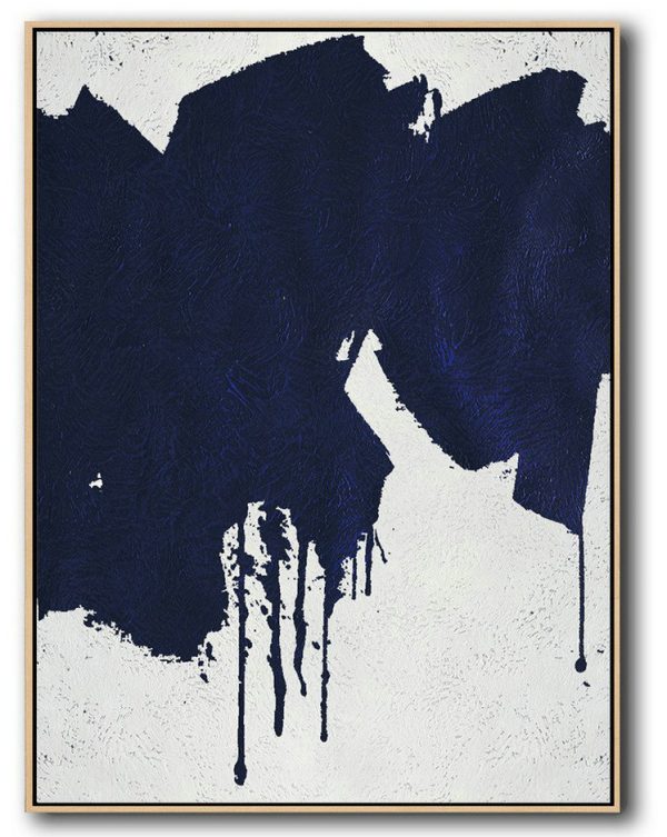 Large Modern Abstract Painting,Buy Hand Painted Navy Blue Abstract Painting Online,Canvas Wall Art Home Decor