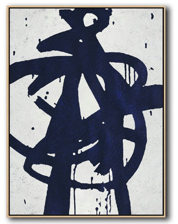 Large Abstract Painting On Canvas,Buy Hand Painted Navy Blue Abstract Painting Online,Xl Large Canvas Art
