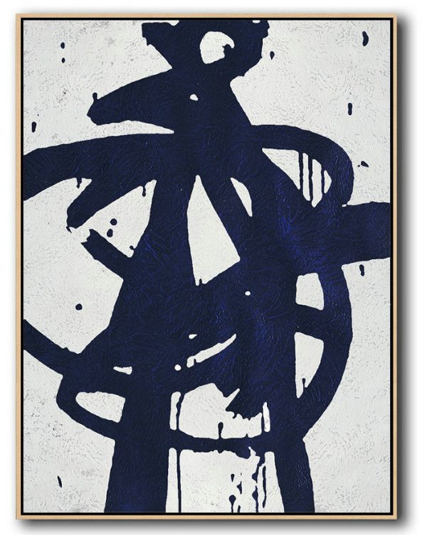 Large Abstract Painting On Canvas,Buy Hand Painted Navy Blue Abstract Painting Online,Xl Large Canvas Art