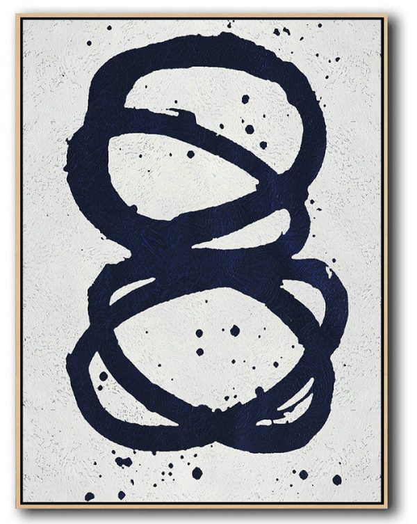 Extra Large Abstract Painting On Canvas,Buy Hand Painted Navy Blue Abstract Painting Online,Colorful Wall Art