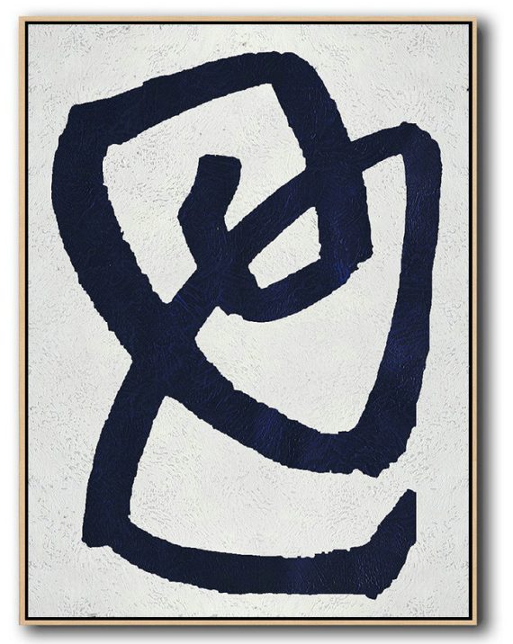 Extra Large Canvas Art,Buy Hand Painted Navy Blue Abstract Painting Online,Large Contemporary Art Canvas Painting
