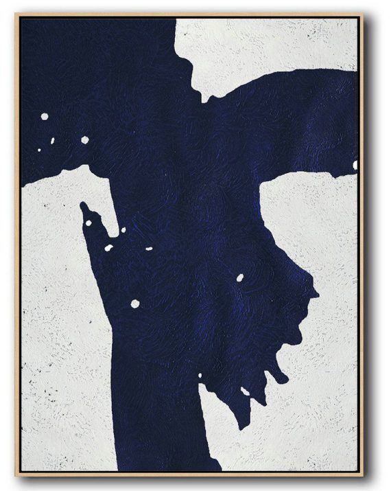 Large Contemporary Art Acrylic Painting,Buy Hand Painted Navy Blue Abstract Painting Online,Big Canvas Painting