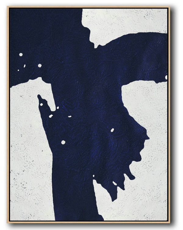 Large Contemporary Art Acrylic Painting,Buy Hand Painted Navy Blue Abstract Painting Online,Big Canvas Painting