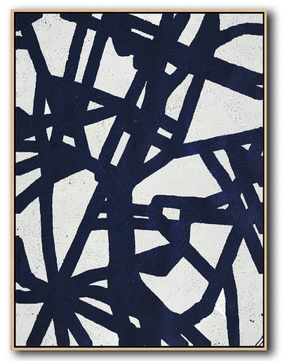 Handmade Extra Large Contemporary Painting,Buy Hand Painted Navy Blue Abstract Painting Online,Hand Painted Abstract Art