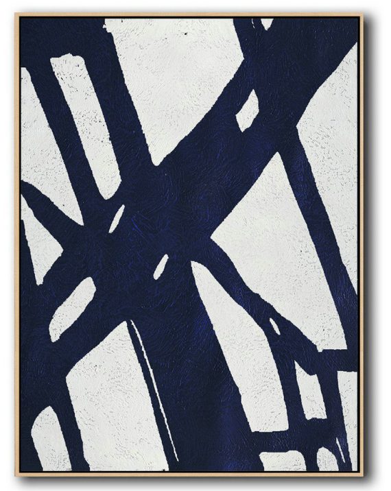 Large Abstract Painting,Buy Hand Painted Navy Blue Abstract Painting Online,Large Abstract Art Handmade Acrylic Painting