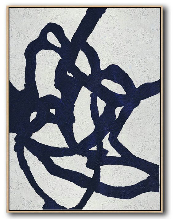 Handmade Extra Large Contemporary Painting,Buy Hand Painted Navy Blue Abstract Painting Online,Big Painting
