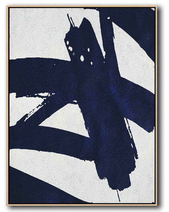 Hand Made Abstract Art,Buy Hand Painted Navy Blue Abstract Painting Online,Modern Canvas Art