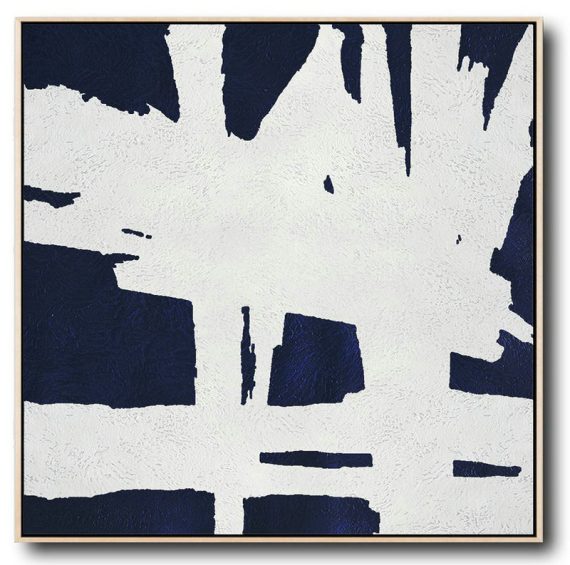Large Abstract Painting On Canvas,Hand Painted Navy Minimalist Painting On Canvas,Contemporary Canvas Paintings